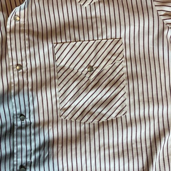 VTG WMG Western Striped Mens Button White Size XL Pearl Snap 2Pocket Long Sleeve - Picture 13 of 14